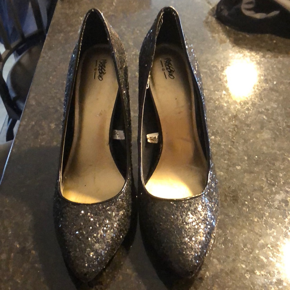 Black glitter heels
